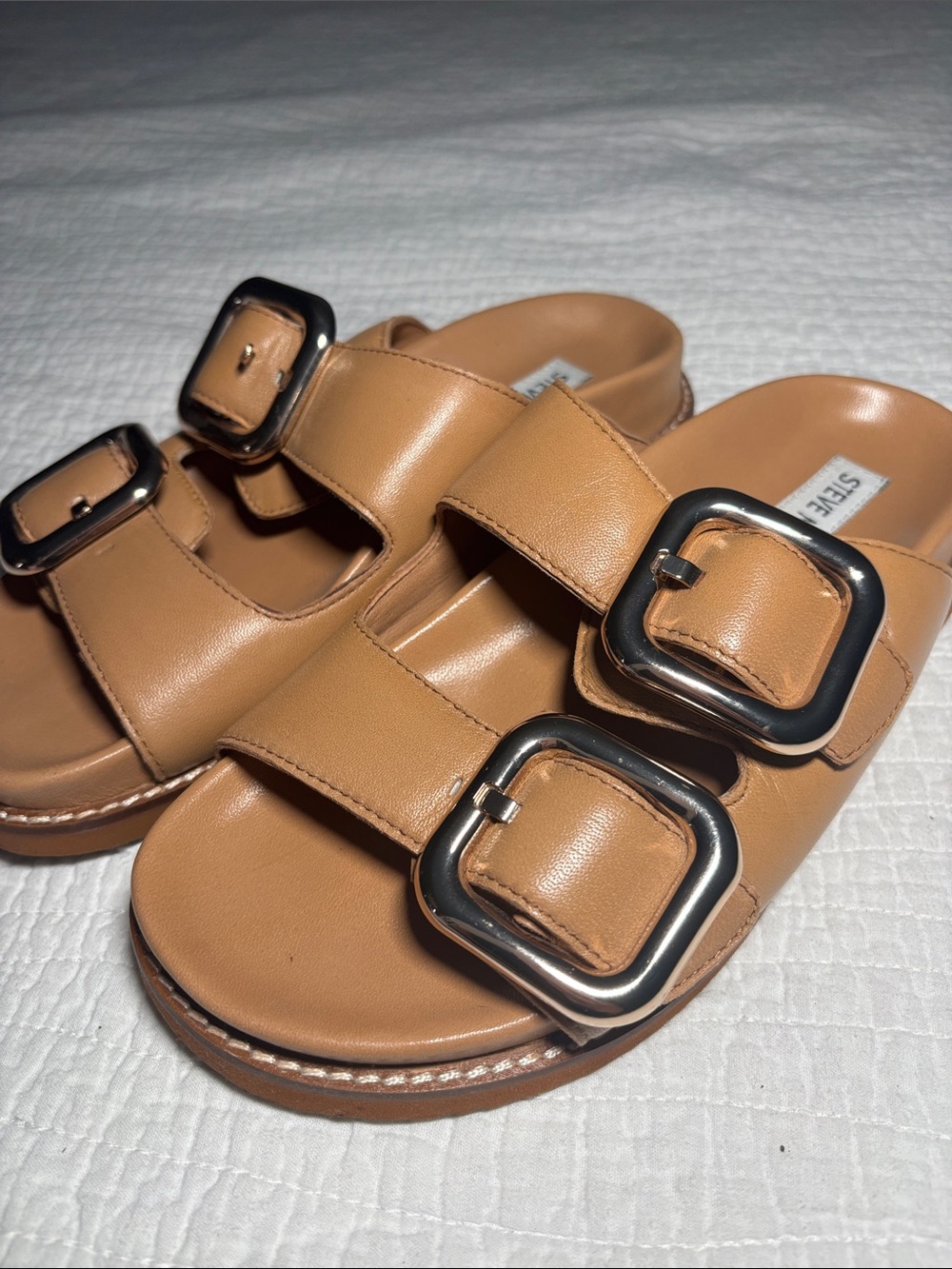 Steve Madden Cognac Double-Buckle Slide Sandals - Picture 9 of 9